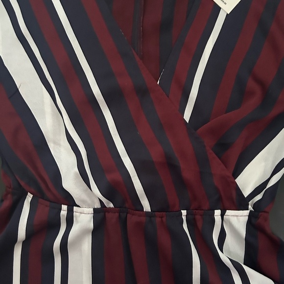 Express Asymmetrical Striped Maroon & Navy Wrap-style Peplum Top - Size S‎ - Picture 3 of 3